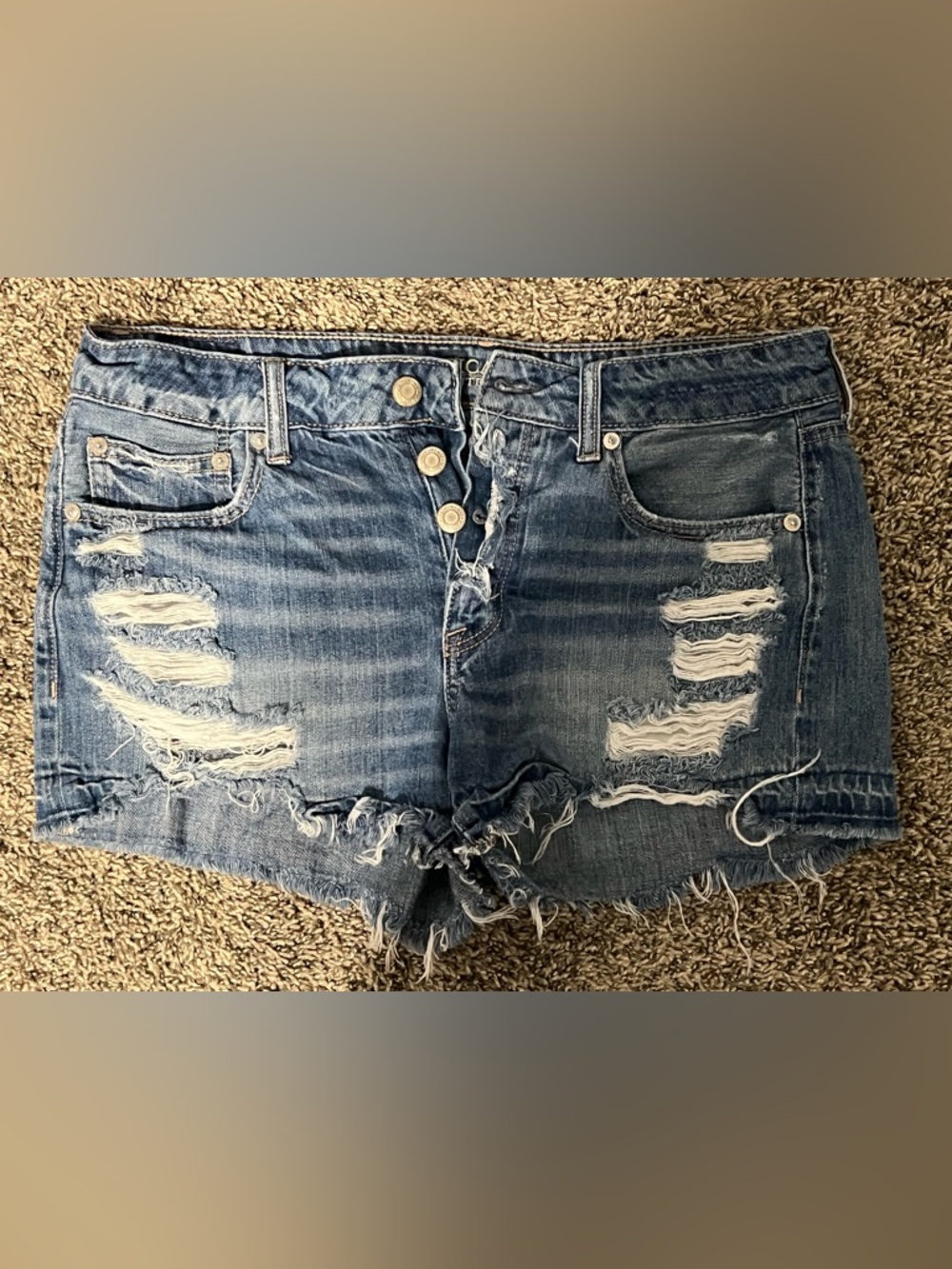 American Eagle Outfitters Light Blue Denim Shorts with Embroidered Waistband